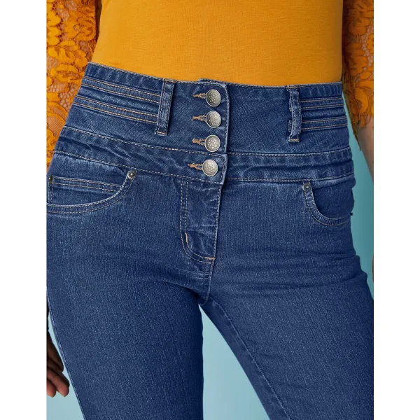 Bootcut džínsy s vysokým pásom pre vyššiu postavu