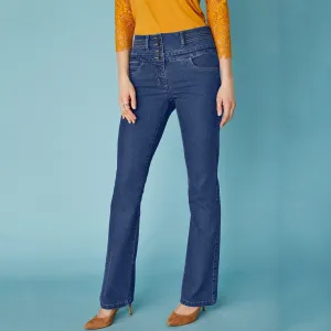 Bootcut džínsy s vysokým pásom pre vyššiu postavu