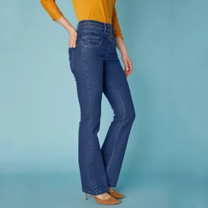 Bootcut džínsy s vysokým pásom pre vyššiu postavu