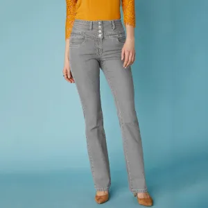Bootcut džínsy s vysokým pásom pre vyššiu postavu