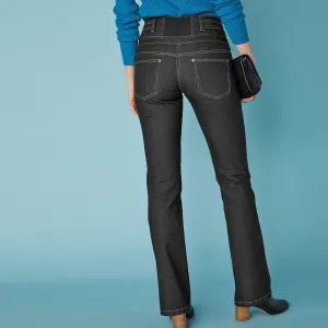Bootcut džínsy s vysokým pásom pre vyššiu postavu