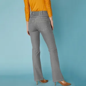 Bootcut džínsy s vysokým pásom pre vyššiu postavu