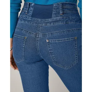 Bootcut džínsy s vysokým pásom pre nižšiu postavu