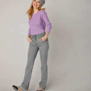 Bootcut džínsy s vysokým pásom pre nižšiu postavu