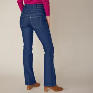 Bootcut džínsy s vysokým pásom pre nižšiu postavu
