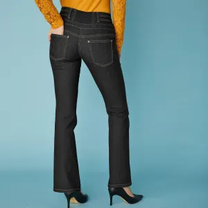 Bootcut džínsy s vysokým pásom pre nižšiu postavu