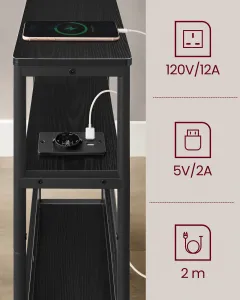 SONGMICS Odkládací stolek s USB Vasagle Jinad černý