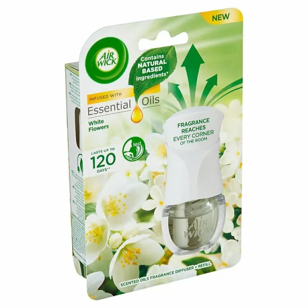 Air Wick Essential Oils Elektrický osviežovač vzduchu strojček a náplň biele kvety 19 ml