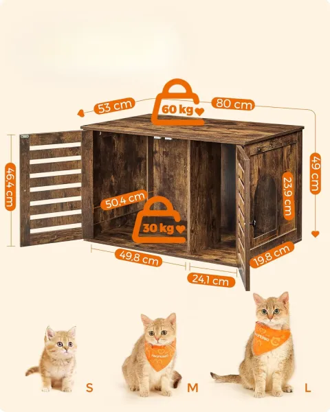 FEANDREA Box na toaletu pre mačky hnedý 80 x 49 x 53 cm