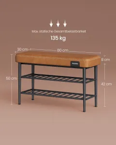 VASAGLE Regál na topánky EKHO s polstrovanou kovovou lavicou hnedý