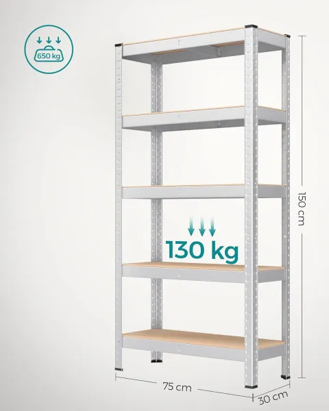 SONGMICS Odolný regál strieborný 5 políc