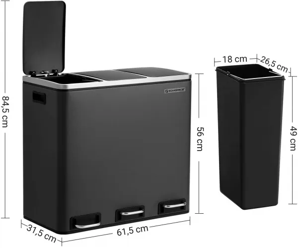 SONGMICS Odpadkový kôš na triedený odpad 3 x 18 l čierny