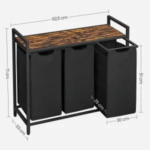 Triediaci kôš na bielizeň 3×38 l so stolíkom, čierny/hnedý