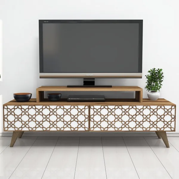 TV stolík City - Walnut, White