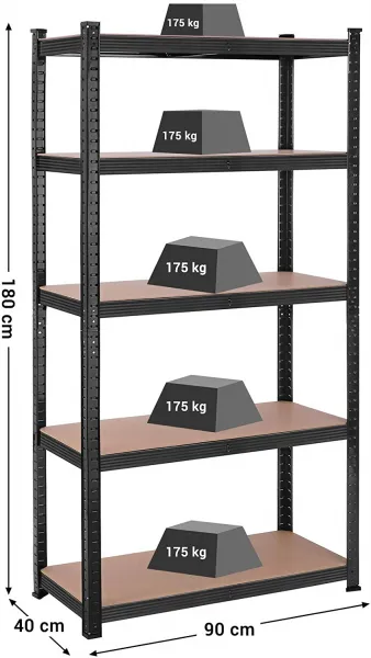 SONGMICS Regál s vysokou nosnosťou 180 x 90 x 40 cm čierny