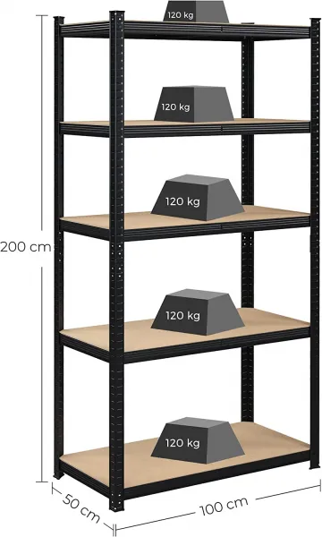 SONGMICS Regál s vysokou nosnosťou 100 x 200 x 50 cm čierna