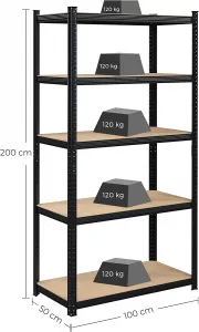 SONGMICS Regál s vysokou nosnosťou 100 x 200 x 50 cm čierna