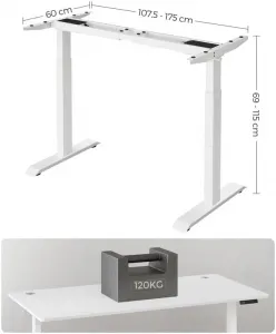 SONGMICS Nastaviteľný elektrický rám stola 107-175 cm biely