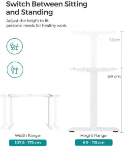SONGMICS Nastaviteľný elektrický rám stola 107-175 cm biely