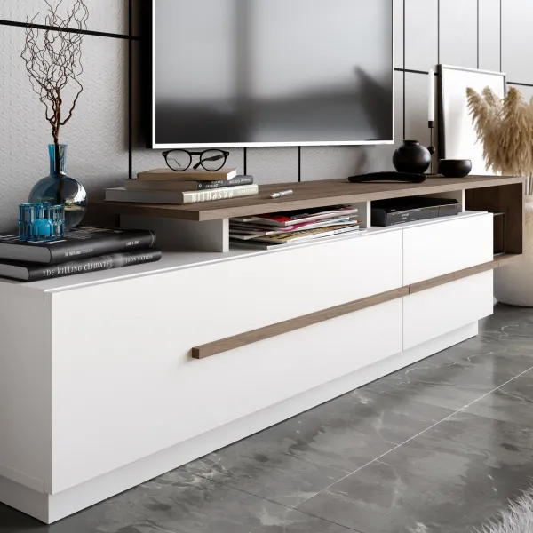 TV stolík Pia - Walnut, White