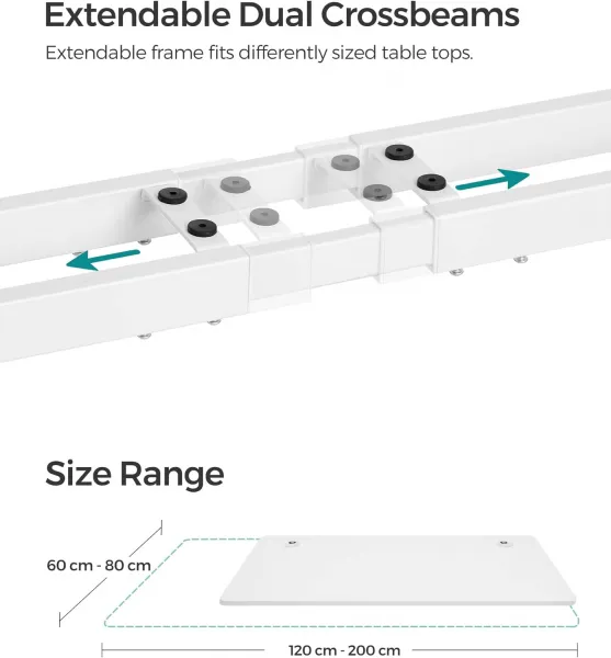 SONGMICS Nastaviteľný elektrický rám stola 107-175 cm biely