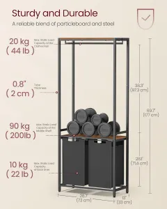 VASAGLE Kôš na bielizeň s kovovým rámom 2 x 46 l hnedý čierny