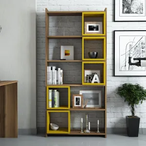 Knižnica Box - Walnut, Yellow