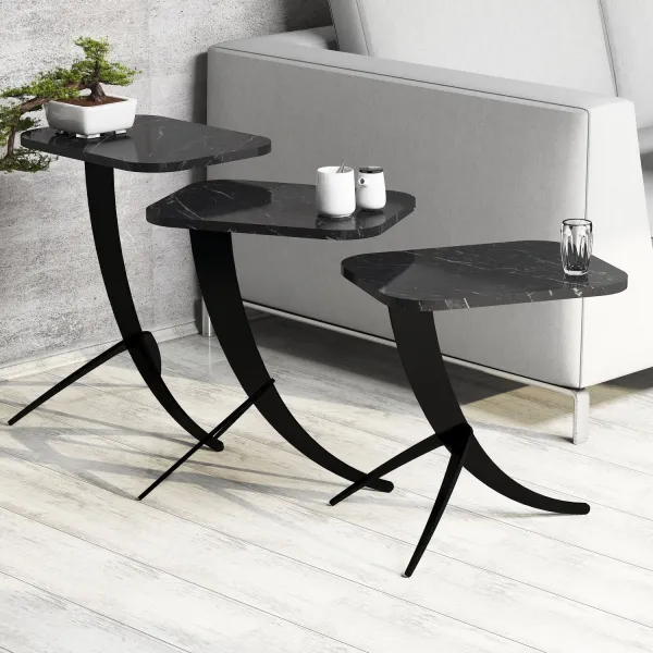 Skladací stôl Pion Black Marble, 3 ks