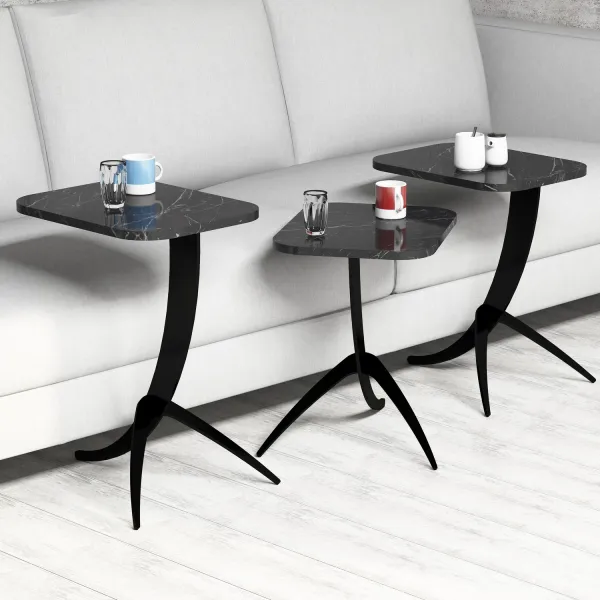 Skladací stôl Pion Black Marble, 3 ks