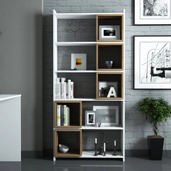 Knižnica Box - White, Walnut