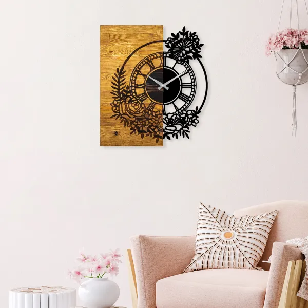 ASIR Nástenné hodiny KVETY kov drevo 58 cm
