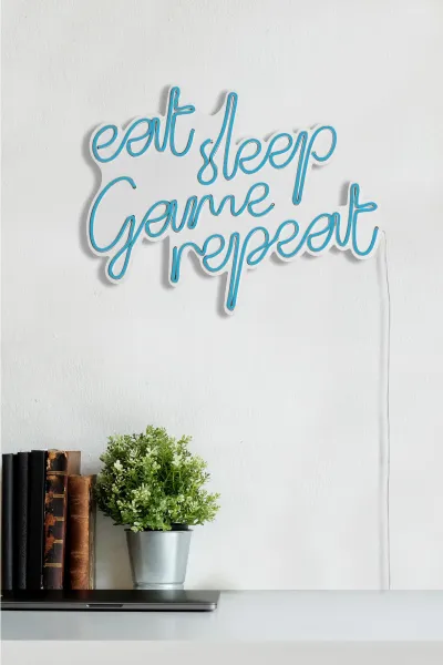 ASIR Nástenná dekorácia s LED podsvietením EAT SLEEP modrá
