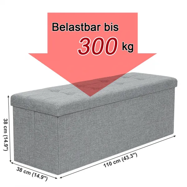 SONGMICS Úložný sedací box čalúnený skladací 110x38 cm sivý
