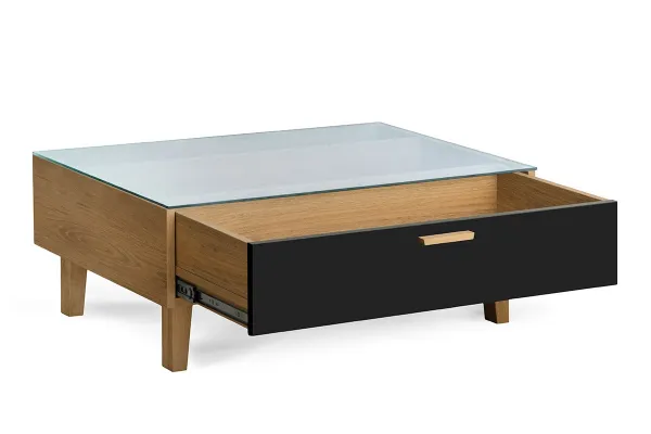 KONSIMO Konferenčný stolík FRISK sklenená doska dub čierny 90 x 35 x 60 cm