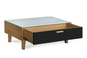 KONSIMO Konferenčný stolík FRISK sklenená doska dub čierny 90 x 35 x 60 cm