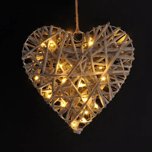 Solight LED ratanové srdce, 30x LED, 2x AA, 30 cm