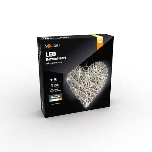 Solight LED ratanové srdce, 30x LED, 2x AA, 30 cm
