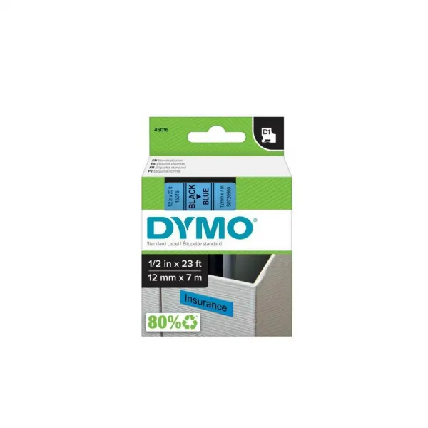 Dymo originál páska do tlačiarne štítkov, Dymo, 45016, S0720560, čierny tlač/modrý podklad, 7m, 12mm, D1 45016