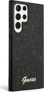 Guess Glitter Flakes Metal Logo Kryt pre Samsung S24 Ultra, Čierny