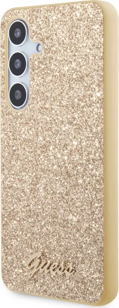 Guess Glitter Flakes Metal Logo Kryt pre Samsung S24 Plus, Zlatý