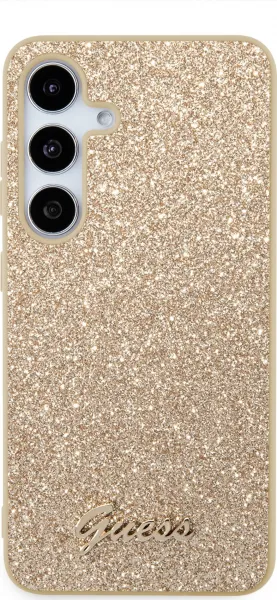 Guess Glitter Flakes Metal Logo Kryt pre Samsung S24 Plus, Zlatý