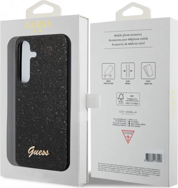 Guess Glitter Flakes Metal Logo Kryt pre Samsung S24, Čierny