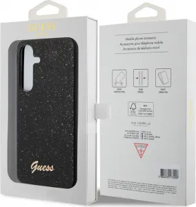 Guess Glitter Flakes Metal Logo Kryt pre Samsung S24, Čierny