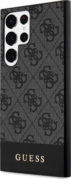 GUESS PU 4G Stripe Kryt pre Samsung S24 Ultra, Čierny