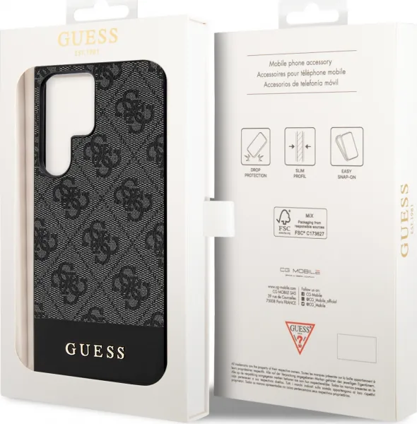 GUESS PU 4G Stripe Kryt pre Samsung S24 Ultra, Čierny