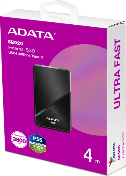 ADATA Externí SSD 4TB SE920, USB 4 Type-C, R:3800/W:3700MB/s, černá