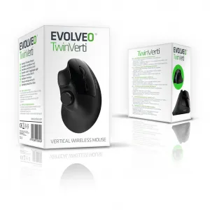 EVOLVEO TwinVerti, vertikálna ergonomická myš, 2,4 GHz + Bluetooth, čierna