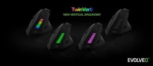 EVOLVEO TwinVerti, vertikálna ergonomická myš, 2,4 GHz + Bluetooth, čierna