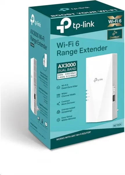 TP-Link RE700X OneMesh/EasyMesh WiFi6 Extender/Repeater (AX3000,2,4GHz/5GHz,1xGbELAN)