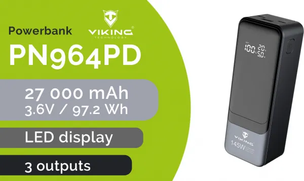 Viking power banka PN-964PD, 27000 mAh, černá